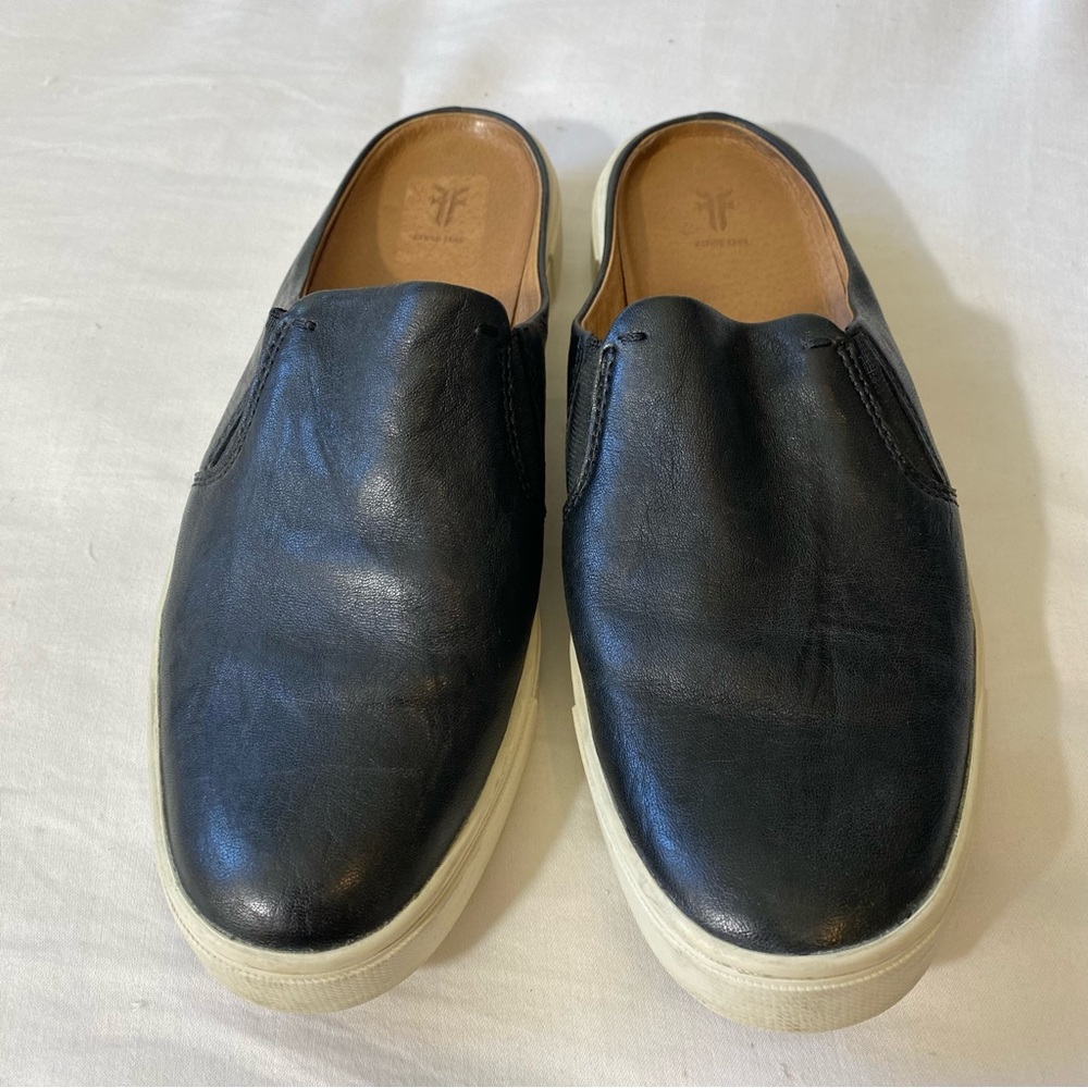 Frye Ivy Mules Womens 7.5 Black Leather Slip On Shoes Style 3479171 Easy Slides
